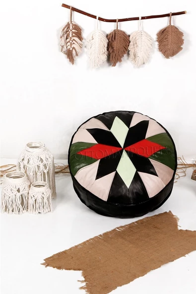 Şok Fiyat Açılışa Özel %50 Off! Art Deco El Yapımı Hakiki Deri Orijinal Bohem Ottoman Puf Minder60cm