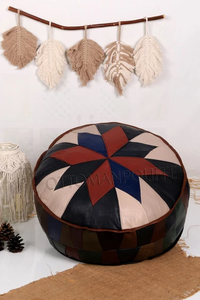 Şok Fiyat Açılışa Özel %50 Off! Art Deco El Yapımı Hakiki Deri Orijinal Bohem Ottoman Puf Minder60cm