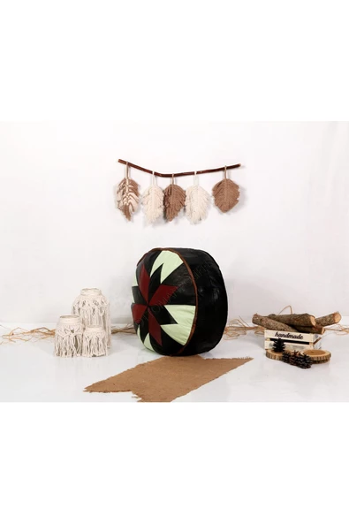 Şok Fiyat Açılışa Özel %50 Off! Art Deco El Yapımı Hakiki Deri Orijinal Bohem Ottoman Puf Minder60cm - Resim 3