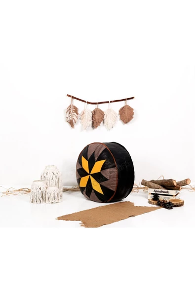 Şok Fiyat Açılışa Özel %50 Off! Art Deco El Yapımı Hakiki Deri Orijinal Bohem Ottoman Puf Minder60cm - 3