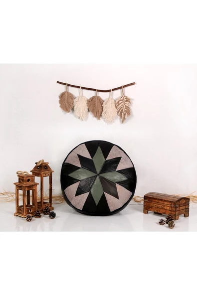 Şok Fiyat Açılışa Özel %50 Off! Art Deco El Yapımı Hakiki Deri Orijinal Bohem Ottoman Puf Minder60cm - 5