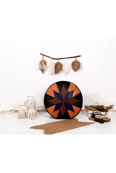 Şok Fiyat Açılışa Özel %50 Off! Art Deco El Yapımı Hakiki Deri Orijinal Bohem Ottoman Puf Minder60cm - Resim 2