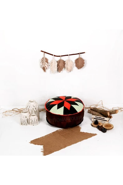 Şok Fiyat Açılışa Özel %50 Off! Art Deco El Yapımı Hakiki Deri Orijinal Bohem Ottoman Puf Minder60cm - Resim 2