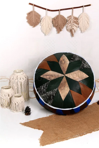 Şok Fiyat Açılışa Özel %50 Off! Art Deco El Yapımı Hakiki Deri Orijinal Bohem Ottoman Puf Minder60cm