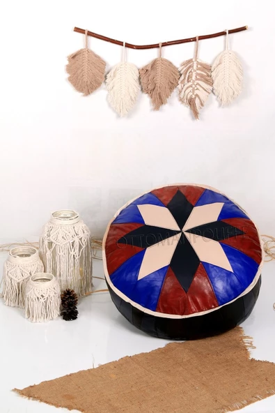 Şok Fiyat Açılışa Özel %50 Off! Art Deco El Yapımı Hakiki Deri Orijinal Bohem Ottoman Puf Minder60cm