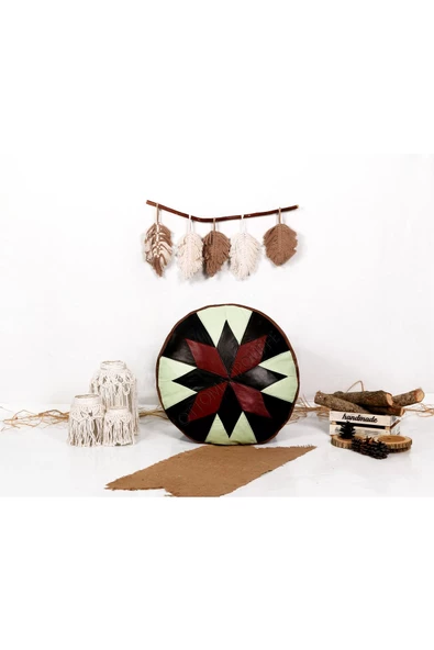 Şok Fiyat Açılışa Özel %50 Off! Art Deco El Yapımı Hakiki Deri Orijinal Bohem Ottoman Puf Minder60cm - Resim 2