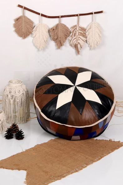 Şok Fiyat Açılışa Özel %50 Off! Art Deco El Yapımı Hakiki Deri Orijinal Bohem Ottoman Puf Minder60cm