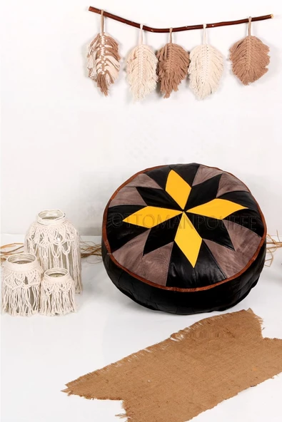 Şok Fiyat Açılışa Özel %50 Off! Art Deco El Yapımı Hakiki Deri Orijinal Bohem Ottoman Puf Minder60cm