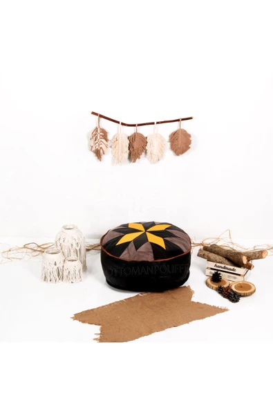 Şok Fiyat Açılışa Özel %50 Off! Art Deco El Yapımı Hakiki Deri Orijinal Bohem Ottoman Puf Minder60cm - 2