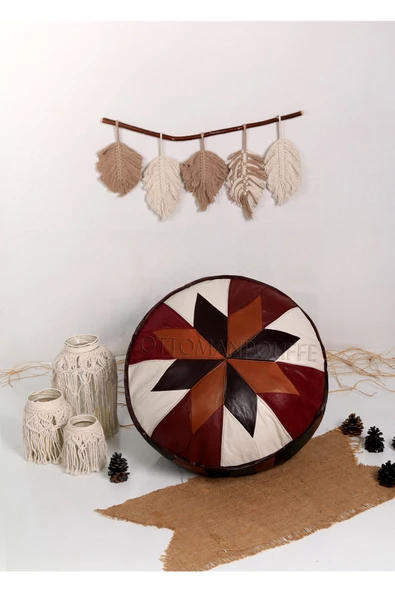 Şok Fiyat Açılışa Özel %50 Off! Art Deco El Yapımı Hakiki Deri Orijinal Bohem Ottoman Puf Minder60cm - 3