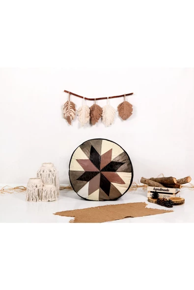 Şok Fiyat Açılışa Özel %50 Off! Art Deco El Yapımı Hakiki Deri Orijinal Bohem Ottoman Puf Minder60cm - Resim 5