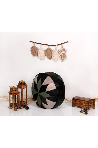 Şok Fiyat Açılışa Özel %50 Off! Art Deco El Yapımı Hakiki Deri Orijinal Bohem Ottoman Puf Minder60cm - 2