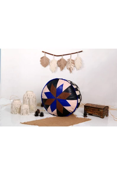 Şok Fiyat Açılışa Özel %50 Off! Art Deco El Yapımı Hakiki Deri Orijinal Bohem Ottoman Puf Minder60cm - 3