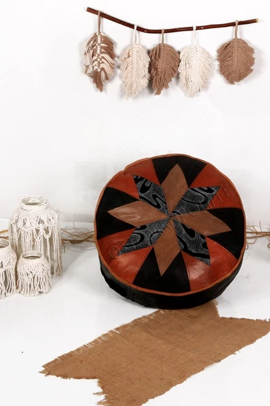 Şok Fiyat Açılışa Özel %50 Off! Art Deco El Yapımı Hakiki Deri Orijinal Bohem Ottoman Puf Minder60cm