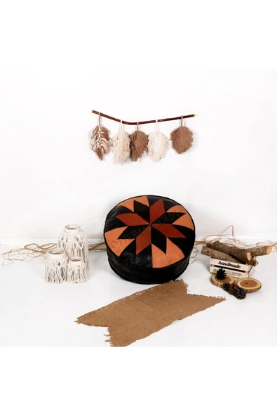 Şok Fiyat Açılışa Özel %50 Off! Art Deco El Yapımı Hakiki Deri Orijinal Bohem Ottoman Puf Minder60cm - Resim 3