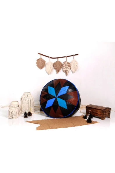 Şok Fiyat Açılışa Özel %50 Off! Art Deco El Yapımı Hakiki Deri Orijinal Bohem Ottoman Puf Minder60cm - 4