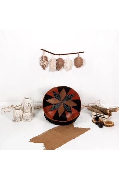 Şok Fiyat Açılışa Özel %50 Off! Art Deco El Yapımı Hakiki Deri Orijinal Bohem Ottoman Puf Minder60cm - Resim 5