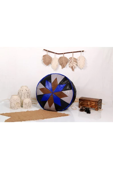 Şok Fiyat Açılışa Özel %50 Off! Art Deco El Yapımı Hakiki Deri Orijinal Bohem Ottoman Puf Minder60cm - Resim 3