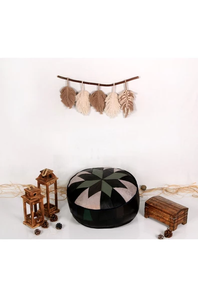 Şok Fiyat Açılışa Özel %50 Off! Art Deco El Yapımı Hakiki Deri Orijinal Bohem Ottoman Puf Minder60cm - 3