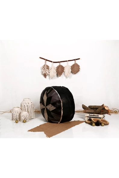 Art Deco Iskandinav El Yapımı Hakiki Deri Orijinal Bohem Ottoman Puf Minder 60x30cm (DOLGULU) - Resim 3