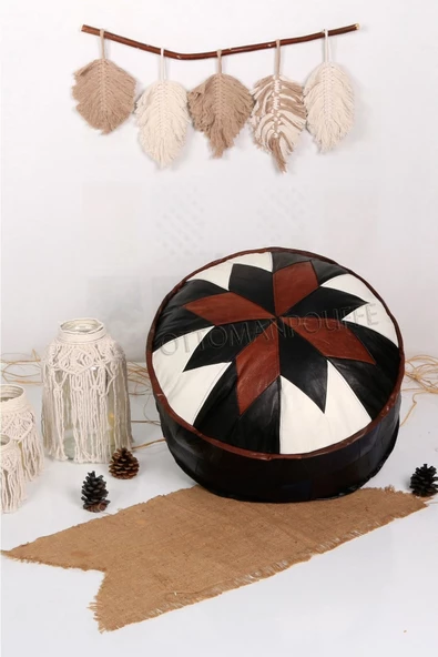 Şok Fiyat Açılışa Özel %50 Off! Art Deco El Yapımı Hakiki Deri Orijinal Bohem Ottoman Puf Minder60cm ürün görseli 1