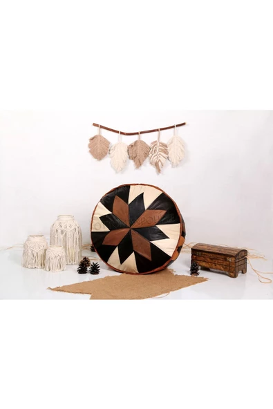Şok Fiyat Açılışa Özel %50 Off! Art Deco El Yapımı Hakiki Deri Orijinal Bohem Ottoman Puf Minder60cm - 4