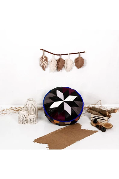 Şok Fiyat Açılışa Özel %50 Off! Art Deco El Yapımı Hakiki Deri Orijinal Bohem Ottoman Puf Minder60cm - 4