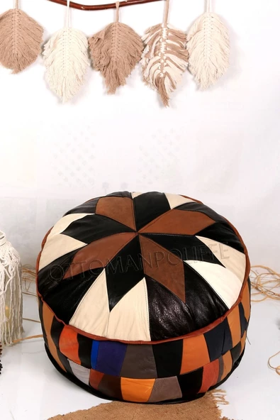 Şok Fiyat Açılışa Özel %50 Off! Art Deco El Yapımı Hakiki Deri Orijinal Bohem Ottoman Puf Minder60cm