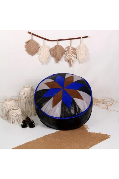 Şok Fiyat Açılışa Özel %50 Off! Art Deco El Yapımı Hakiki Deri Orijinal Bohem Ottoman Puf Minder60cm - Resim 2