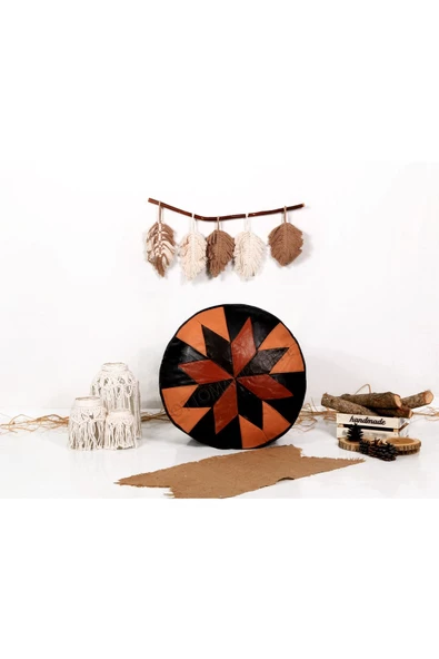 Şok Fiyat Açılışa Özel %50 Off! Art Deco El Yapımı Hakiki Deri Orijinal Bohem Ottoman Puf Minder60cm - Resim 4