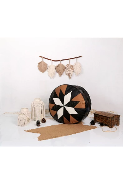 Şok Fiyat Açılışa Özel %50 Off! Art Deco El Yapımı Hakiki Deri Orijinal Bohem Ottoman Puf Minder60cm - Resim 2