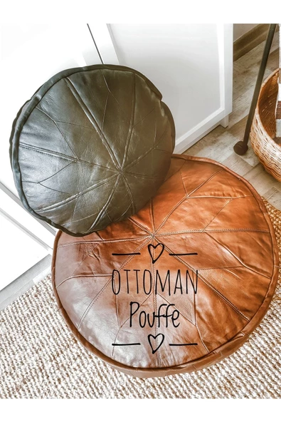 - Art Deco El Yapımı Vintage Hakiki Deri Orijinal Bohem Ottoman Puf Minder 60cm - Resim 7