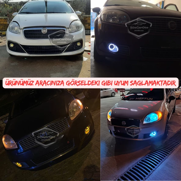 Fiat Linea 2007-2018 Uyumlu Üniversal Mercekli Angel Sis Farı Metal Su Geçirmez 76 mm Mavi Halkalı Gündüz Farı Angel Eyes 2 Adet - 5