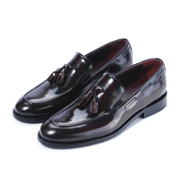 Erkek Hakiki Deri Bordo Açma Damatlık Ayakkabı - 2