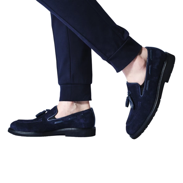 Erkek Hakiki Süet Deri Lacivert Klasik Ayakkabı - 4