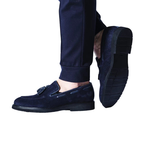 Erkek Hakiki Süet Deri Lacivert Klasik Ayakkabı - 5