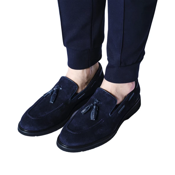 Erkek Hakiki Süet Deri Lacivert Klasik Ayakkabı - 6