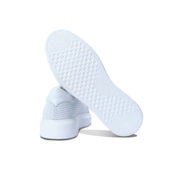 Erkek Hakiki Deri Hasır Desenli Sneaker Beyaz Spor Ayakkabı - 5