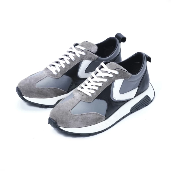 Erkek Hakiki Deri Gri Spor Sneaker Ayakkabı - Resim 3