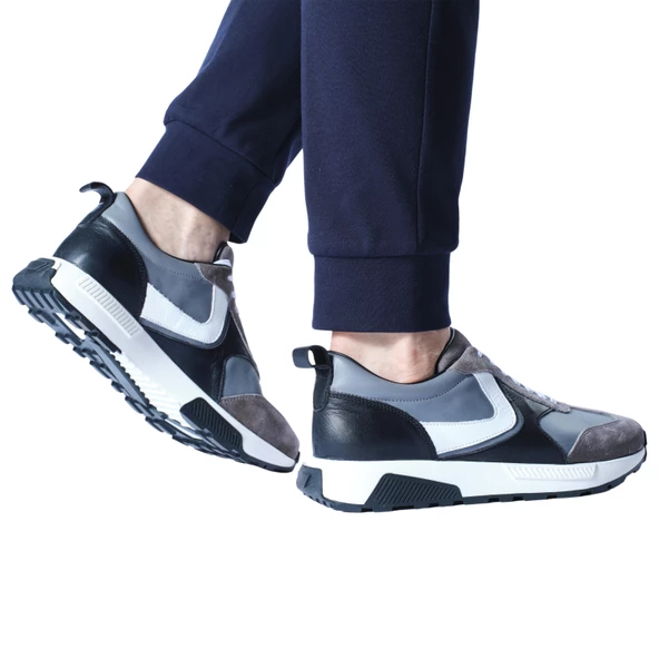 Erkek Hakiki Deri Gri Spor Sneaker Ayakkabı - Resim 6