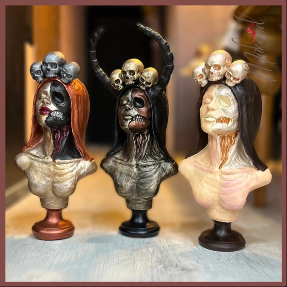 Şeker kafatası Catrina ( büstü heykeli, güçlü kadın figürü, dekoratif sanatlar ) Mukemel tasarımları - Resim 2