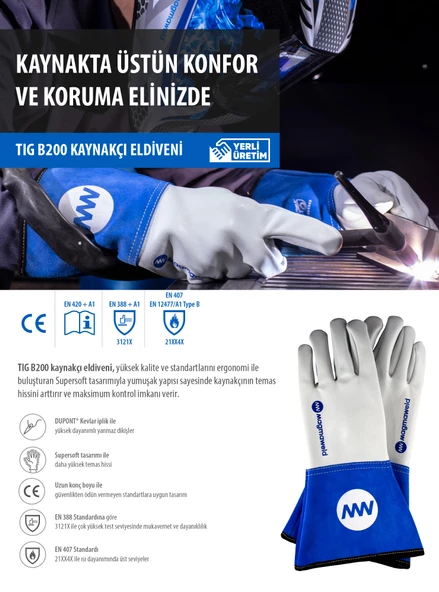Magmaweld Tıg B200 Kaynak Eldiveni No. 11 Numara - 6