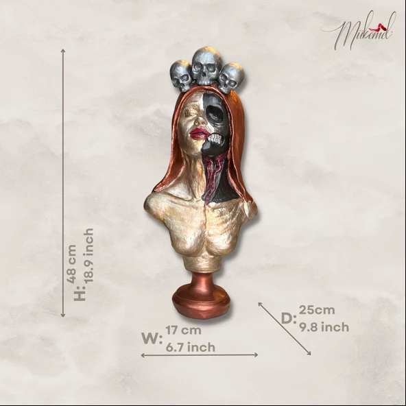 Şeker kafatası Catrina ( büstü heykeli, güçlü kadın figürü, dekoratif sanatlar ) Mukemel tasarımları - Resim 3