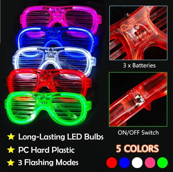 Doppler Beyaz Led Parti Gözlüğü Eğlence Gözlüğü Pilli 3 Modlu Işıklı Kablosuz - 4