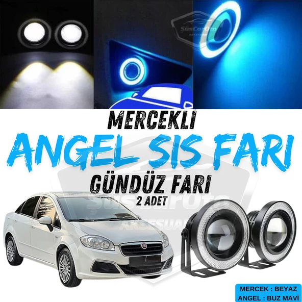 Fiat Linea 2007-2018 Uyumlu Üniversal Mercekli Angel Sis Farı Metal Su Geçirmez 76 mm Buz Mavi Halkalı Gündüz Farı Angel Eyes 2 Adet