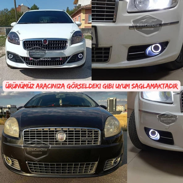 Fiat Linea 2007-2018 Uyumlu Üniversal Mercekli Angel Sis Farı Metal Su Geçirmez 76 mm Buz Mavi Halkalı Gündüz Farı Angel Eyes 2 Adet - 3