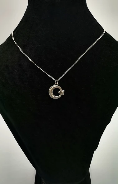 Gümüş Zincir Hilal Ve Yıldız Figürlü Kolye ürün görseli 1