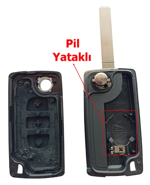 Citroen Berlingo C3 C4 C5 Uyumlu 3 Tuşlu Kumanda Anahtar Kabı Oto Anahtarlık Pil Yataklı Logolu - Resim 4