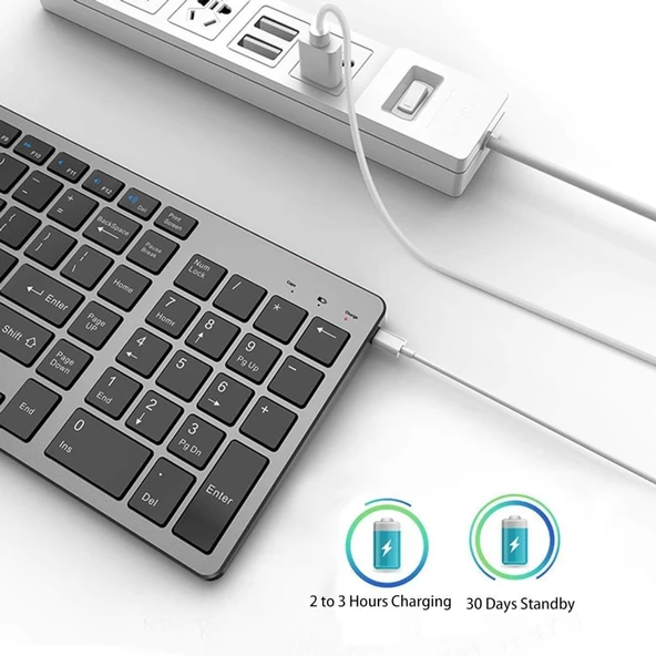 Lenovo Tab M9 ZAC40070TR 9" Uyumlu Kablosuz Bluetooth Şarj Edilebilir Sessiz Klavye Mouse Seti - Resim 3