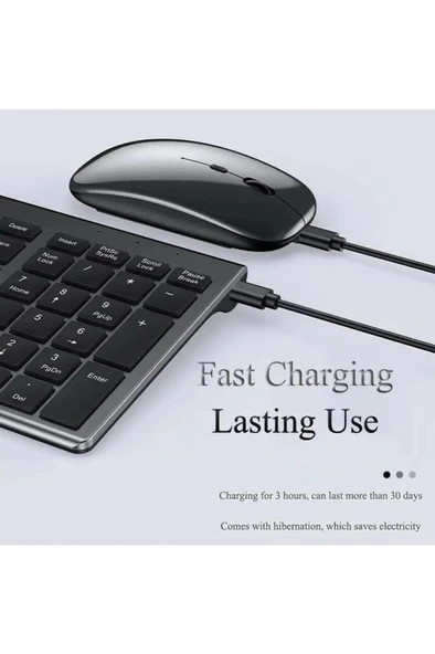 Lenovo Tab M9 ZAC40070TR 9" Uyumlu Kablosuz Bluetooth Şarj Edilebilir Sessiz Klavye Mouse Seti - Resim 4